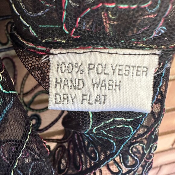 Celsa Sheer Mesh Duster Lightweight Embroidered Floral‎ Black Multicolor W L - Picture 8 of 10